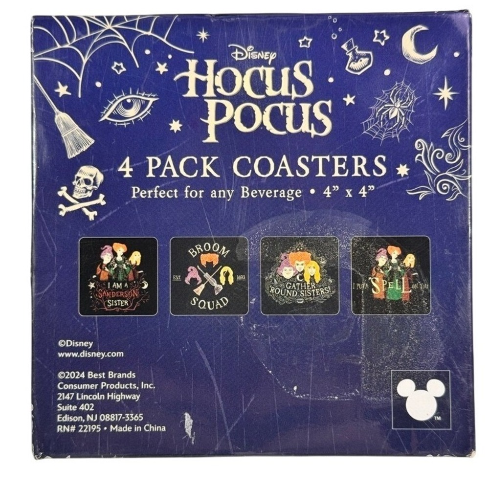 Disney Hocus Pocus Sanderson Sisters 4 Pack Coasters New - Picture 2 of 2